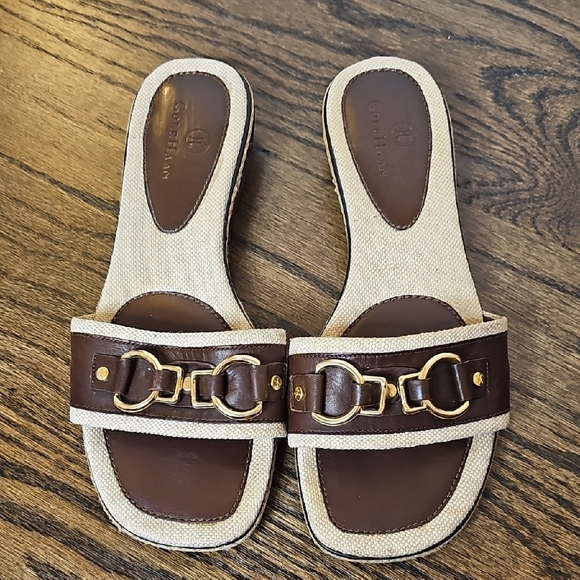 Cole Haan Shoes - Cole Haan Brown and Gold Slide Sandals